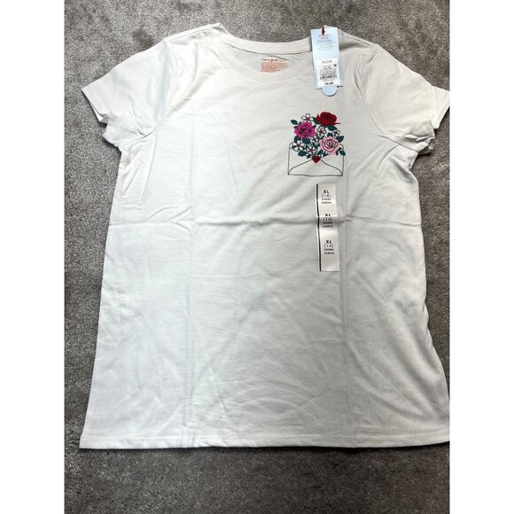 Cat & Jack White Short Sleeve Floral T-Shirt‎  Girls  XL (14) New with tags - Picture 1 of 7